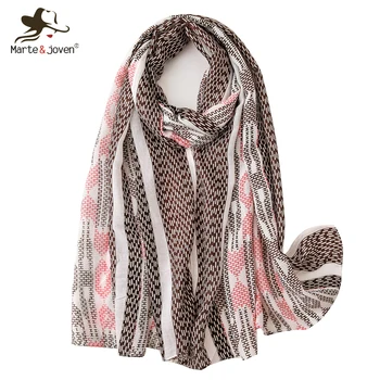 

Marte&Joven Fashion Geometric Print Scarf for Women Spring Autumn Warm Wrap Shawl Elegant Soft Brown Scarves for Female