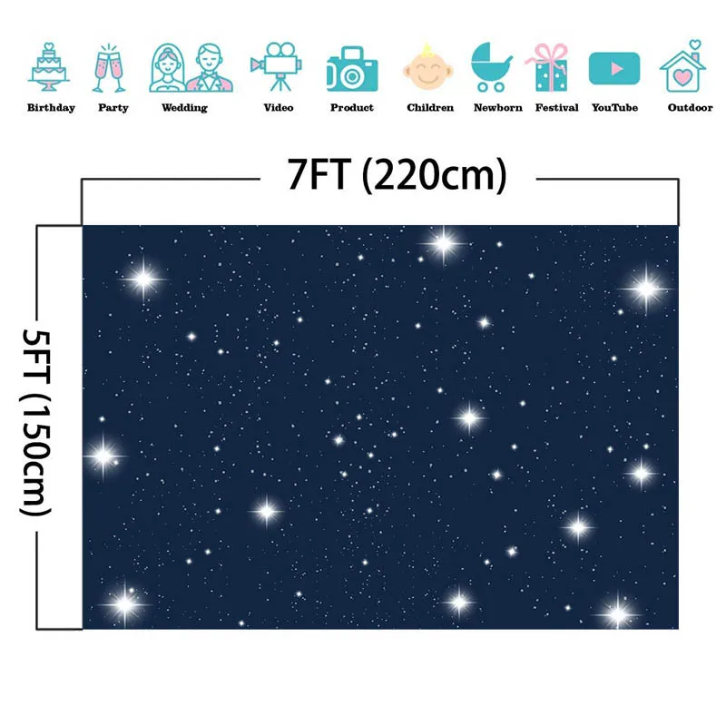 Glitter Little Stars Night Photography Backdrop Dark Blue Starry Sky Children Birthday Party Decoration Banner Photo Background