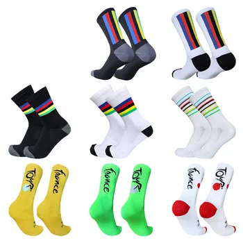 New Cycling Socks Men Women Champion Colorful Stripes Sports Breathable Compression Bike Socks Calcetines Ciclismo 1