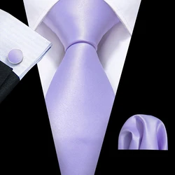 New Light Purple Solid Mens Wedding Tie 8.5cm Silk Neckties Business Handkerchief Cufflink Tie Men Gift Set Barry.Wang FA-5394
