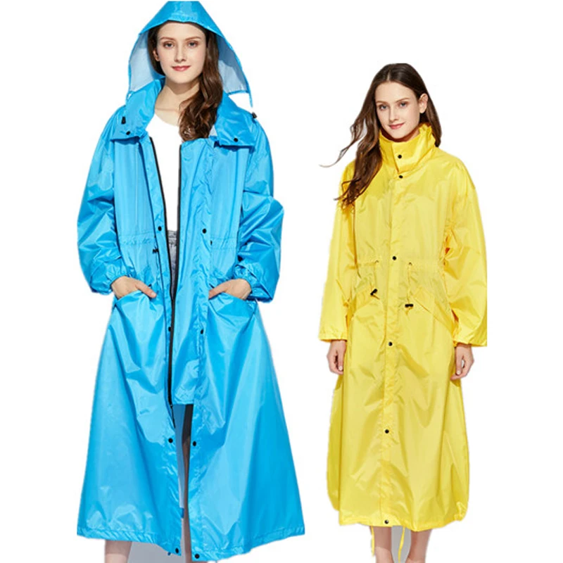 Men Women Long Rain Coat Poncho Waterproof Windproof Biker Rainwear