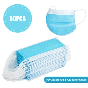 

50PCS 3-layer Face Masks with Elastic Ear Loop Dustproof Anti-bacteria Disposable Protection