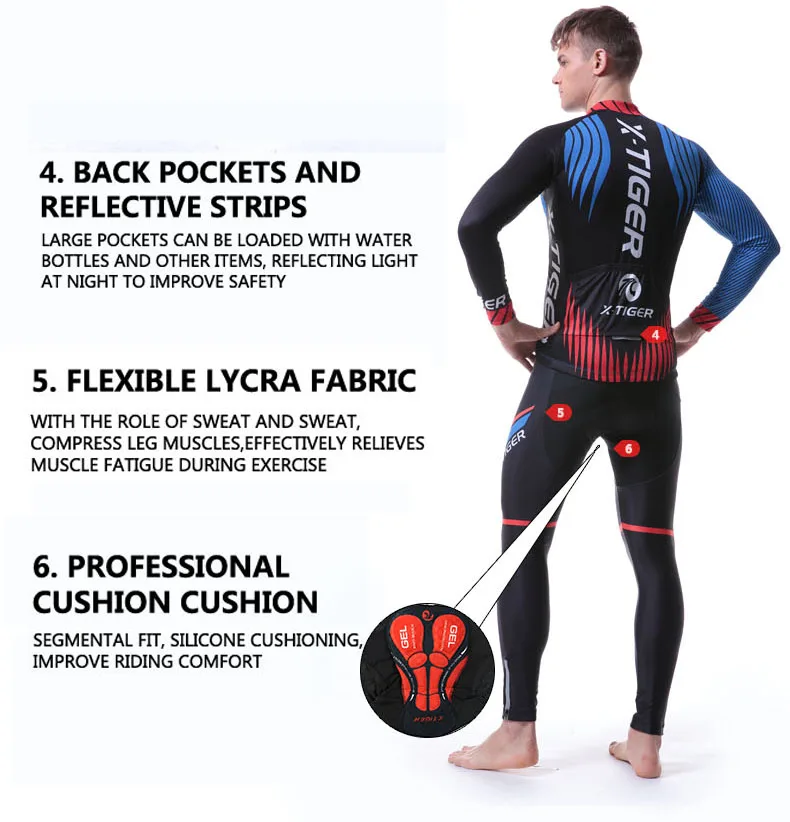 X-TIGER Pro Long Sleeves Cycling Jerseys Set Summer Men Cycling jerseys Clothing MTB bike Ropa Ciclismo Cycle Sports Wear