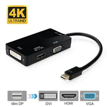 Мини-дисплей порт HDMI VGA DVI адаптер 4K 3 в 1 адаптер видео дисплей конвертер