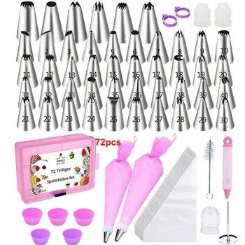 

Msjo 72pcs Cake Decorating Nozzle Set Icing Piping Tips Cream Confectionery Nozzles Scraper Pastry Bag Baking Tools For Cakes