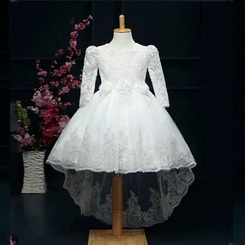 

Children Costume Kids Wedding Dress Girls Party Dresses 2020 Autumn Winter Long Sleeve Lace Tail Flower Girl Princess Dress