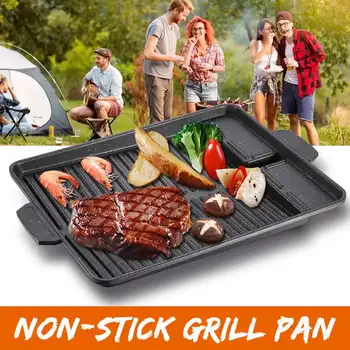 

Korean Rectangle Non-Stick Frying Grill Pan Griddle BBQ Pan Non-Stick Grill Coware Protable Outdoor Barbecue Pan For Party