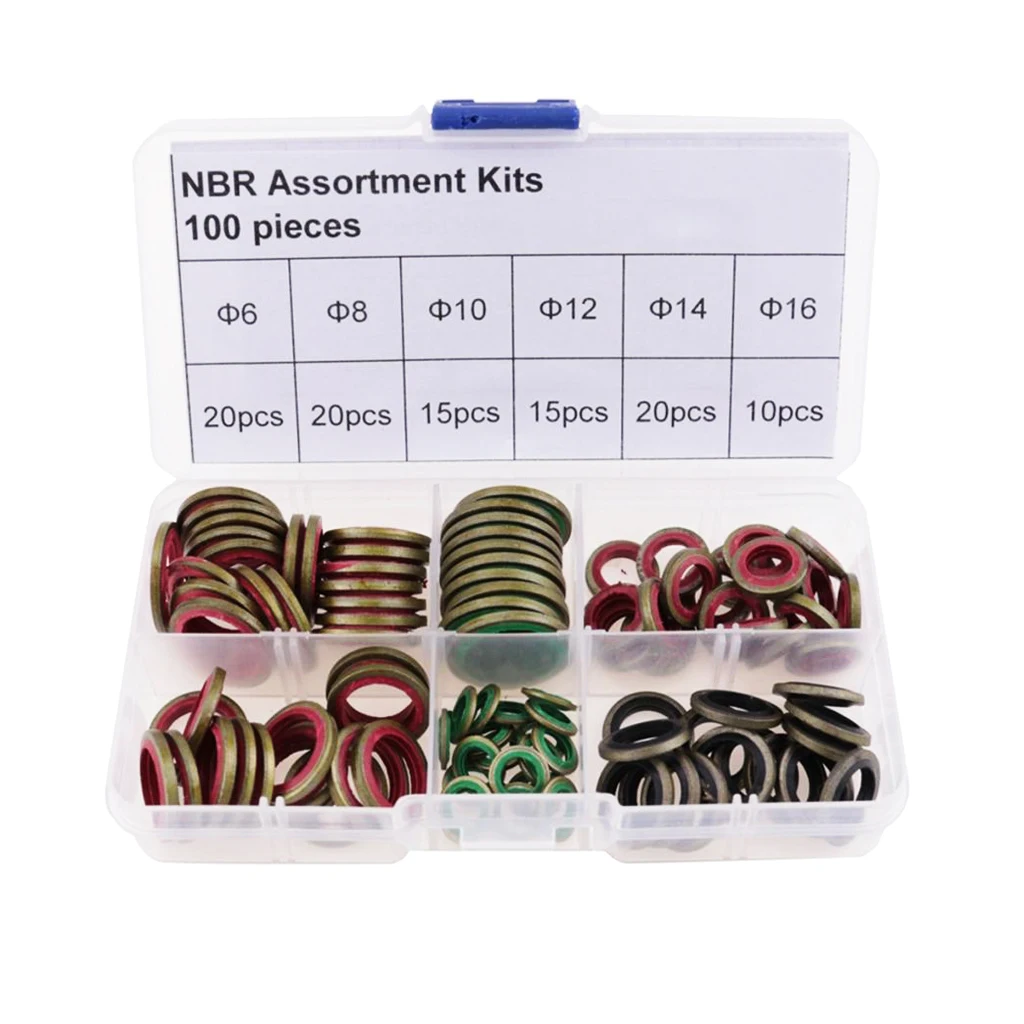 100 Pieces Flat Copper Washer Metric Sealing Ring M6 M8 M10 M12 M14 M16 Assortment