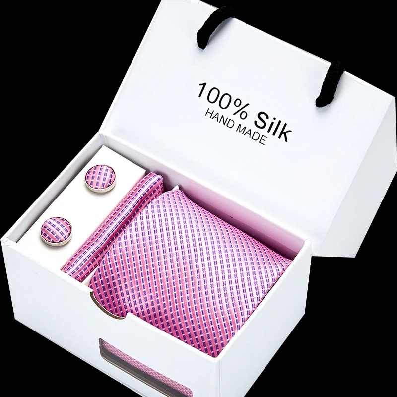 Classical New 8CM 100%Silk Necktie Handkerchief&Cuffink&Tie Set Stripe Dot Floral Neckties Formal D