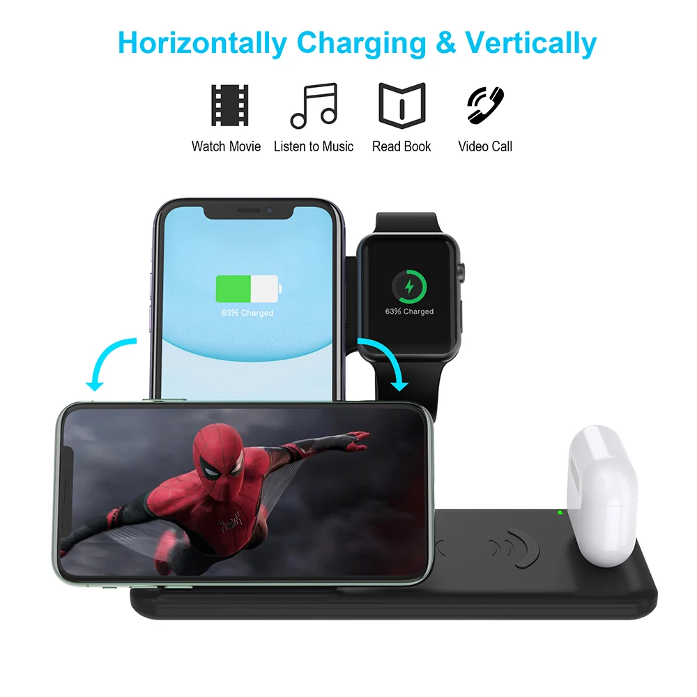 

4 in 1 Qi Wireless Charger For Airpods Apple Watch 4 3 2 1 IWatch Fast Wireless Charging Pad For IPhone 11 Pro Xs Max X IY326