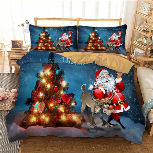 Рождественский детский комплект постельного белья, 3D мультфильм веселый рождественский подарок Санта Клаус одеяло Стёганое одеяло крышка наволочки для подушек, Twin queen Размеры год - Цвет: color as picture