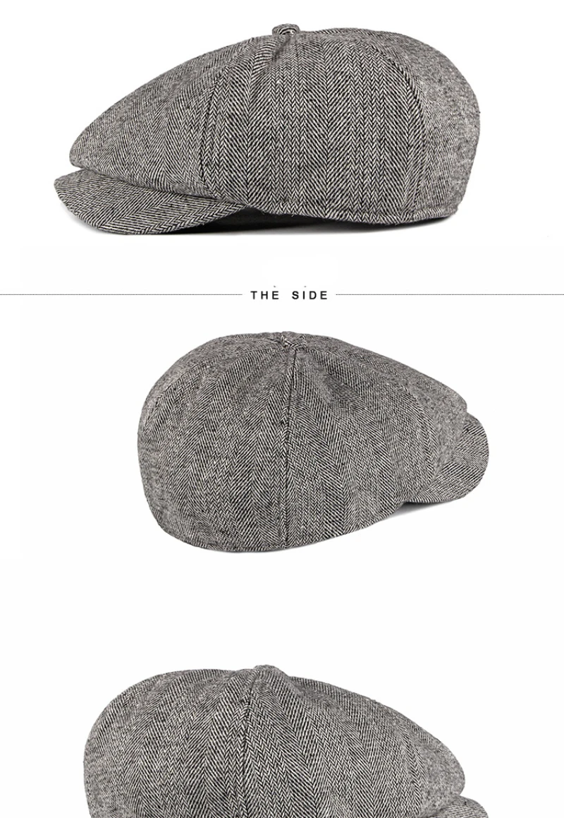 HT2737 Beret Cap Autumn Winter Hat Cap Men Striped Octagonal Newsboy Cap Male Thick Warm Men Beret Retro Ivy Flat Cap Wool Beret mens cotton beret