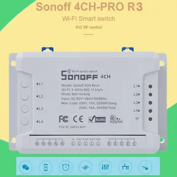 

Sonoff 4CH Pro R3 Smart Wifi Relay Switch Module 4 Channel Ewelink Voice Control With Alexa Google Home 433 RF Wifi Light Switch