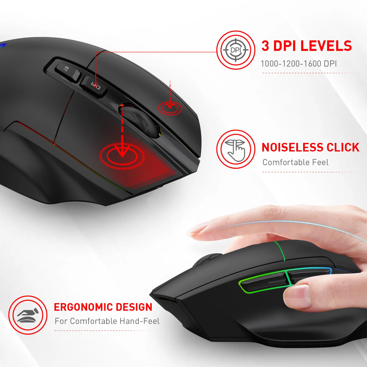 silent wireless mouse Bluetooth Mouse X11 1600dpi 7 Buttons Rgb Lighting Ergonomic Programmable Gaming Mouse For PC Gaming 2.4G wireless mouse USB wireless mouse with usb c