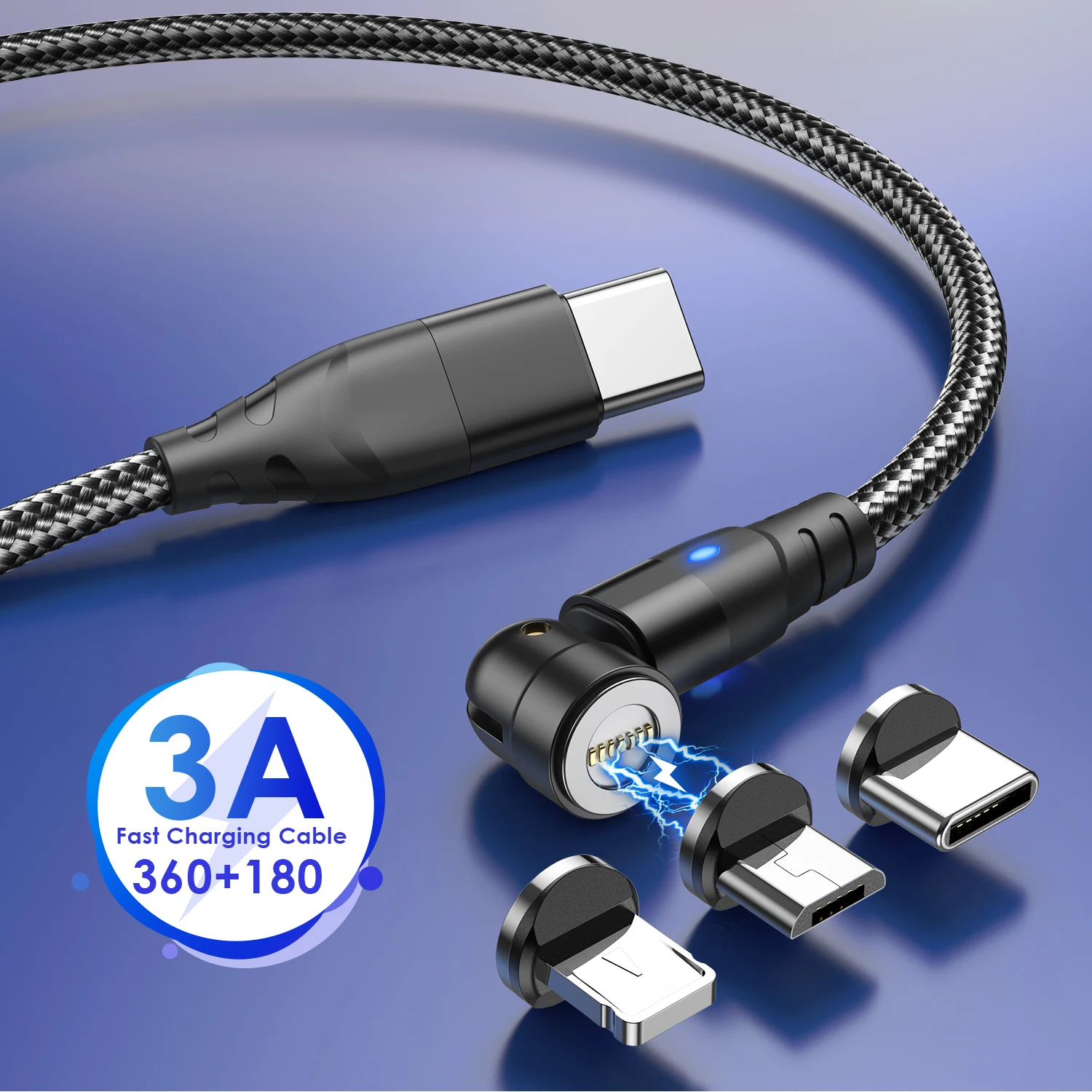 

LUPWAY 3A Fast Charging Magnetic Charging Cable 3 in 1 60W Data Cable for iphone 12 Huawei Mate 40 Pro Samsung S21 Xiaomi 11