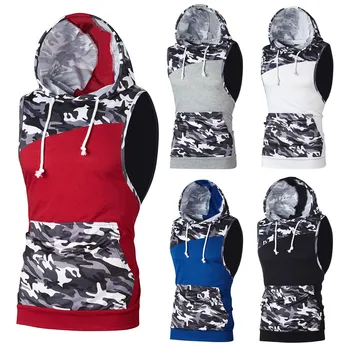 

Men's Hooded Tank Tops New Plus Size Camouflage Patchwork Sleeveless Pocket Pullover Spring Summer Fashion Casual Chaleco YL5