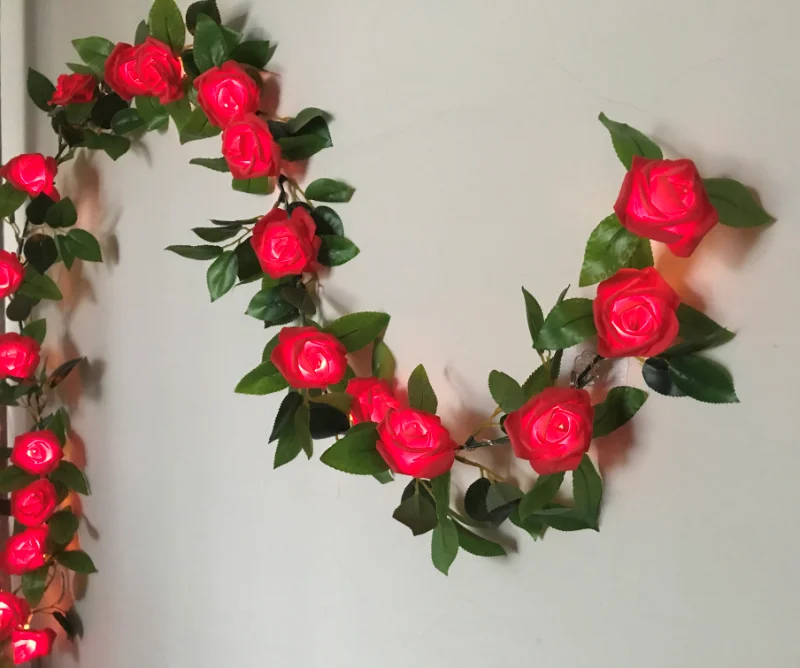 Handmade 15leds Rose Flower Vine String LED Fairy lights Wedding Valentine's Day Hotel Home Decor Garland Battery Powered | Лампы и