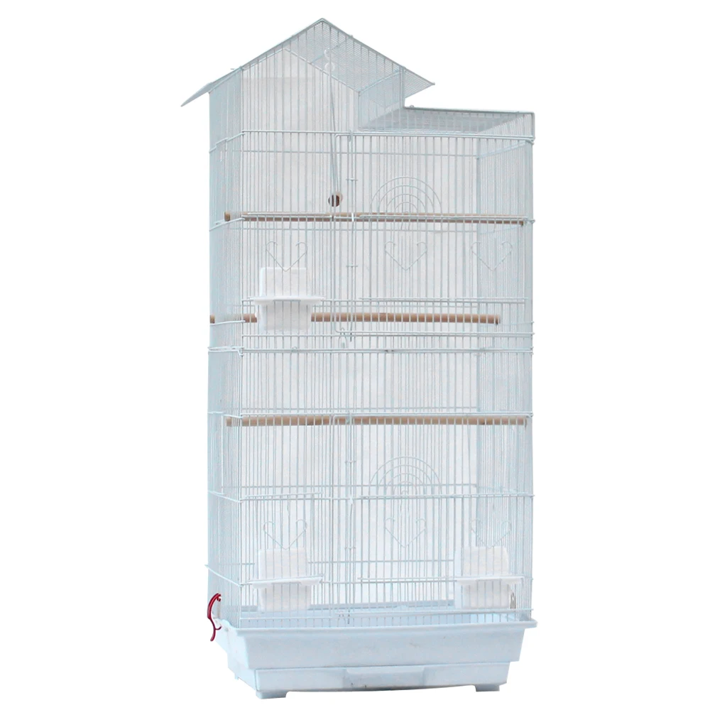 

Steel Bird Parrot Cage Canary Parakeet Cockatiel with Wood Perches Food Cups 46x36x100CM E2S