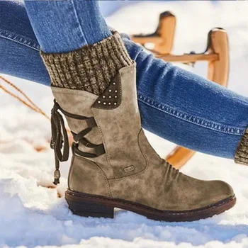 

Price Lowest with Best Quality and Free Gift - Women Boots winter autumn girls Flat Heel Boot Fashion Knitting Patchwork shoes