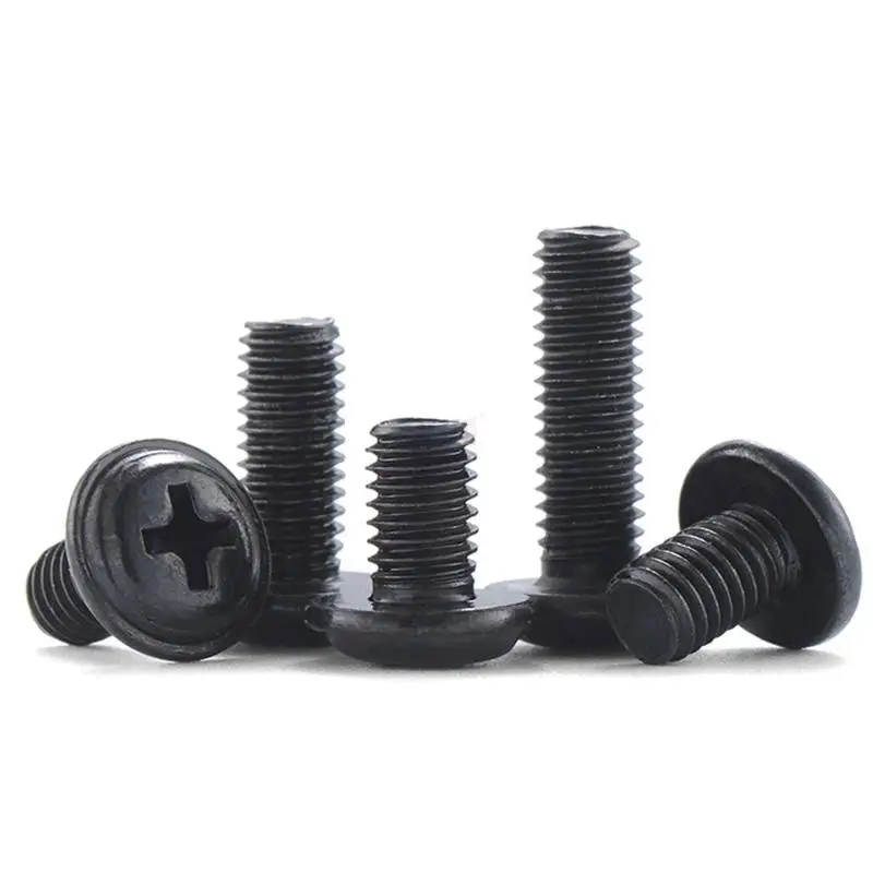 

5/50pc PWM M2 M2.5 M3 M4 M5 M6 Black Stainless Steel Cross Recessed Phillips Pan Round Head With Washer Padded Collar Screw Bolt