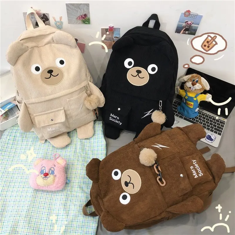 Stylish Backpacks best of sale  Japanese Corduroy Bear Backpacks for Cute Women Multi-pockets School Bags Large Capacity Backpack Teenger Girls Schoolbag Female stylish backpacks for women