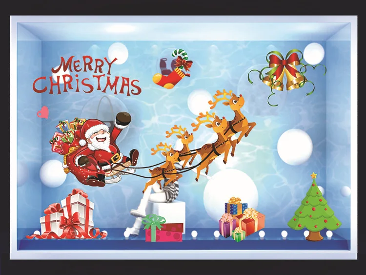 50*70 см ПВХ Новогодняя наклейка на окно 1 шт. большие наклейки на стену съемные рождественские Стеклянные Настенные рождественские наклейки на окно DIY домашний декор