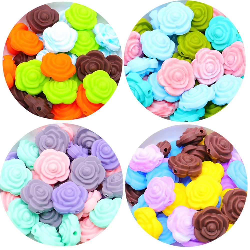 

30pcs Flower Shape Teether Teething Silicone Beads For Baby Infant Chewable Chewing Toys Handmade DIY Silicone Teether Beads