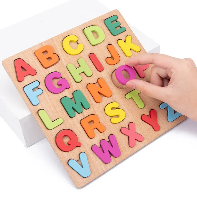 20CM Baby Toys Wooden Puzzle Alphabet Number Shape Matching 3D Puzzle Board Game Wooden Montessori Toys For Children Gifts 1