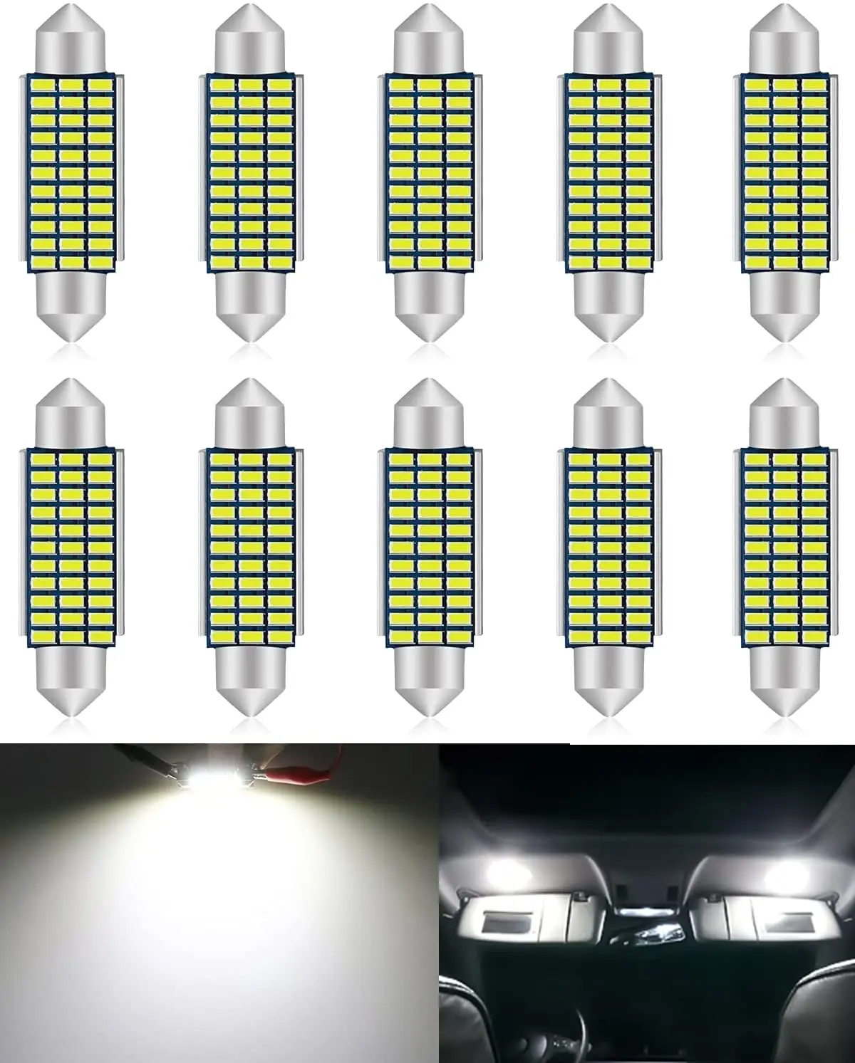 

10pcs 41MM 42MM LED Festoon Bulb White Canbus Error Free 569 578 211-2 212-2 for Car Interior Dome Map Door License Plate Lights