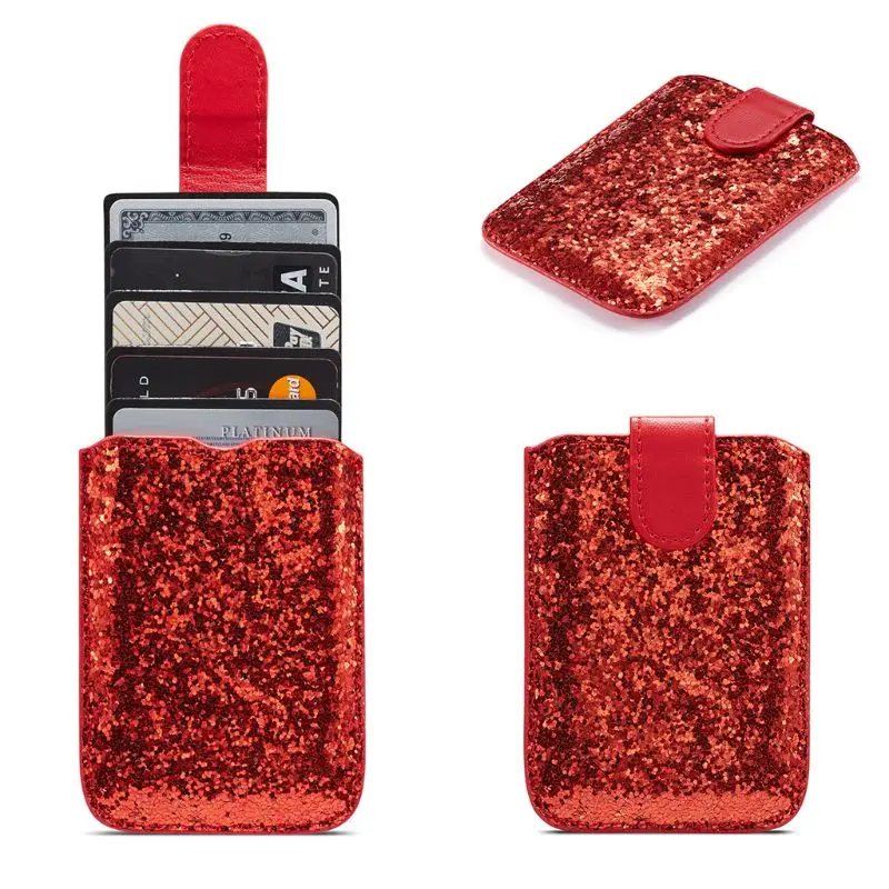 Rfid-блокировка 5 Pull держатель для кредитных карт универсальный чехол-бумажник с блестками для сотового телефона клейкий