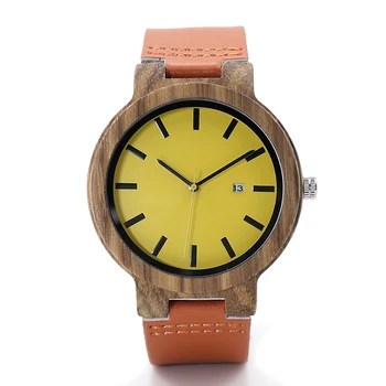 

Zebra Wood Watches Yellow Orange Men Women Quartz Watch Wooden Band Cork Leather Strap 3ATM Fashion Wristwatch часы наручные