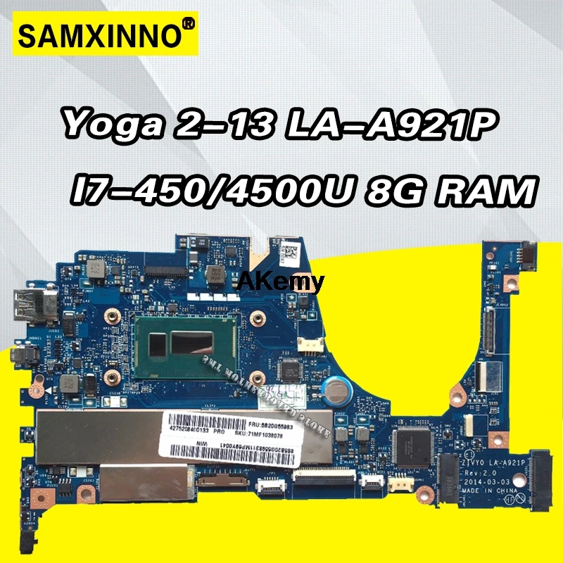 

for Lenovo YOGA 2 13 Laptop Motherboard FRU 5B20G19207 LA-A921P with i7-4500U 1.70GHz CPU 4GB RAM original mothebroard
