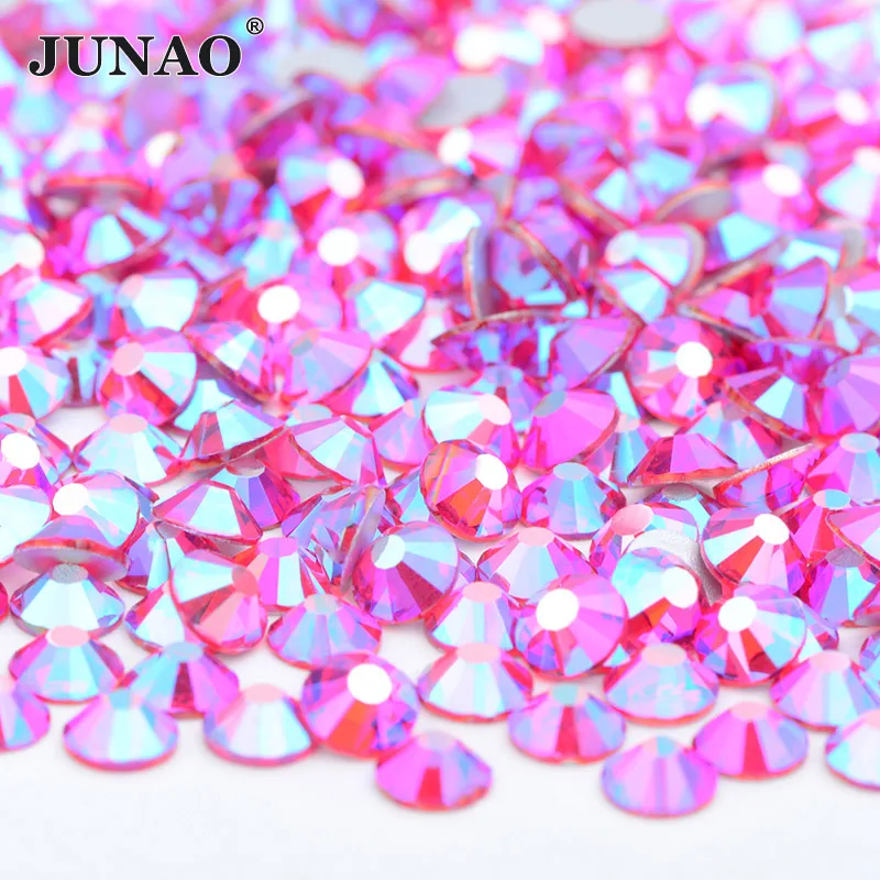 JUNAO Wholesale 100Gross 14400pc SS6 8 10 12 16 20 30 Flatback AB Crystal Glass Rhinestone In Bulk Non Hotfix Strass Nail Stones 