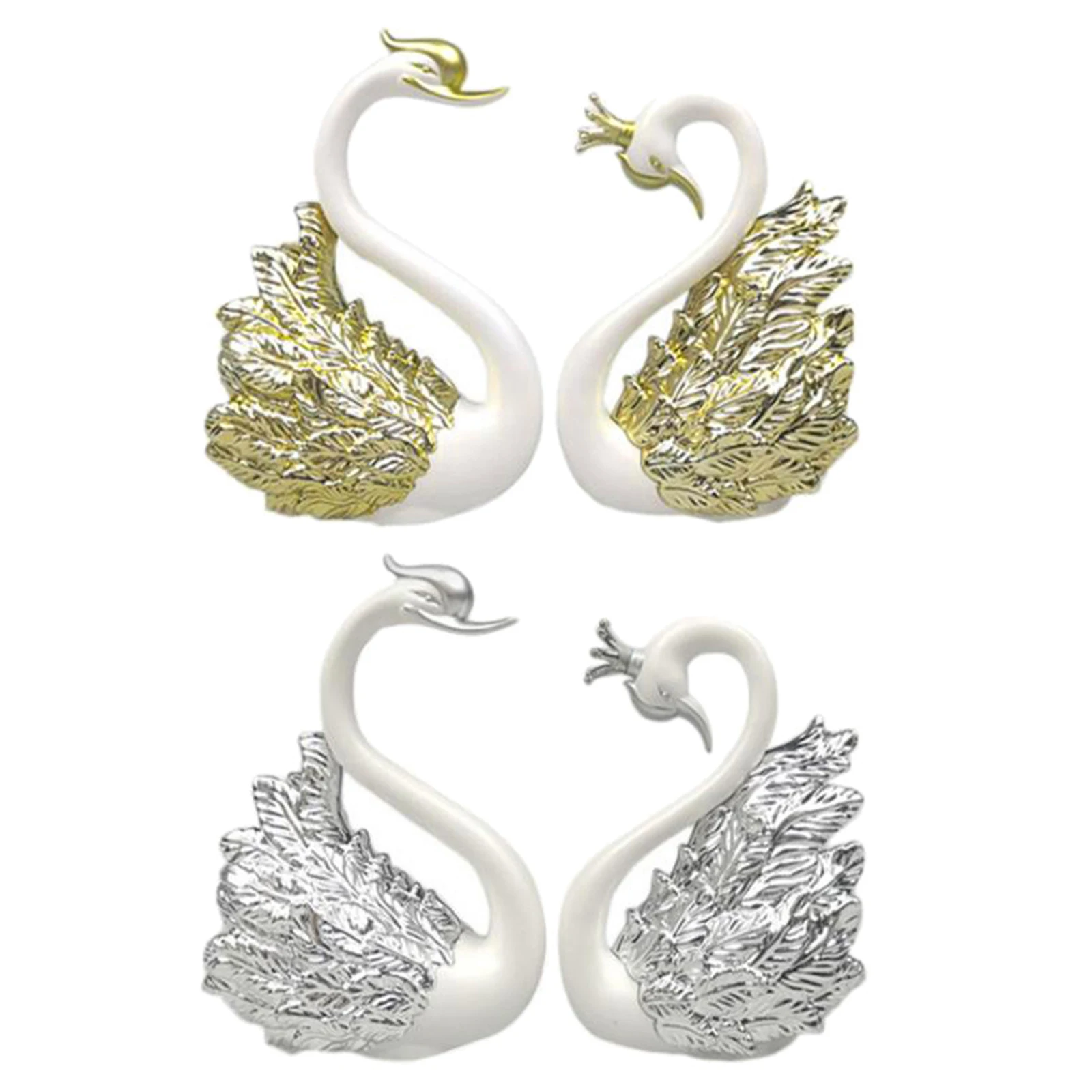 2pcs Romantic Crown Swan Figurine Collection Cake Topper Table Centerpiece Ornament