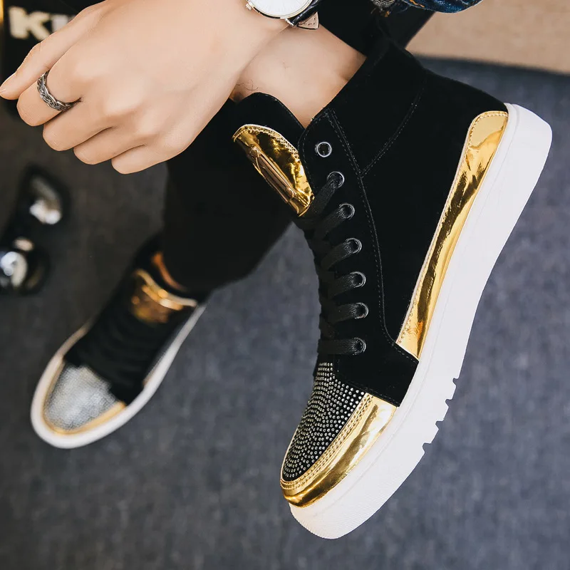 

2019 Autumn Trend Korean-style Gold Sneakers Street Online Celebrity Hight-top Casual Shoes Men Hong Kong Style Sports Fashion S
