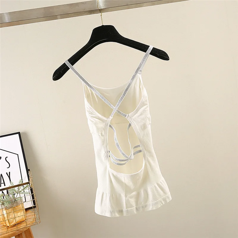 1Seamless long section tube top silver silk hollow cross beauty back wrapped chest strap chest pad bottoming vest underwear