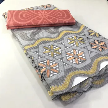 

Embroidery Swiss Cotton Lace African Guinea Bazin Brocade Damask Fabric for Femme Robe New Bazin Riche Brode