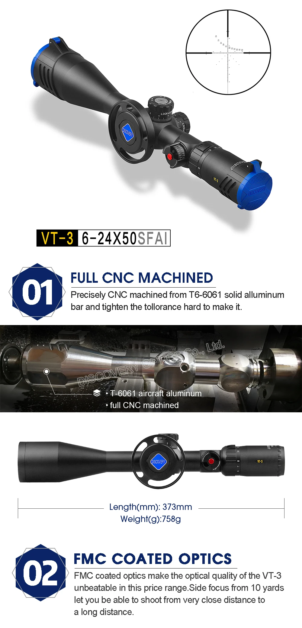 Acessórios de Caça Pistola de ar Escopos com Mil Retículo para Pistola de ar Descoberta Sfai Rifle Ponto Retículo para Vt-3 6-24 X50 7 sfai pistola de ar rifle escopos com