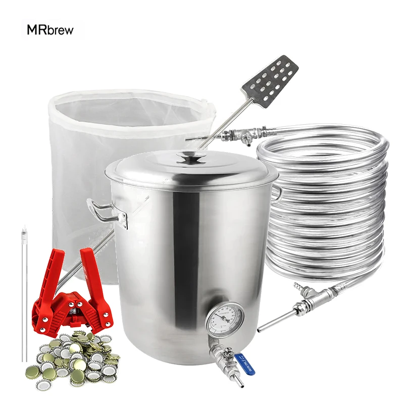 Counterflow Wort Chiller & 40L Brew Kettle/Pot & Wort Stirrer & Bottle Filler & Bottle Capper For Beer Homebrew Starter Kit