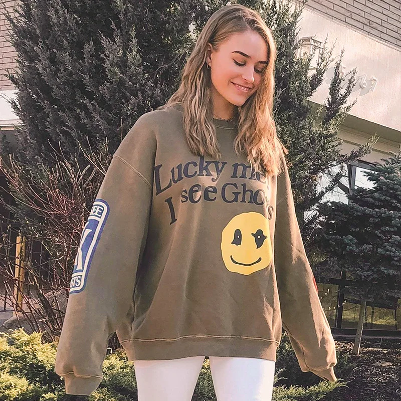 Kanye Sweatshirts I See Ghost Pollover Hoodie Kendall Jenner Streetwear Hip Hop Plus Velvet Sweatshirt Baggy
