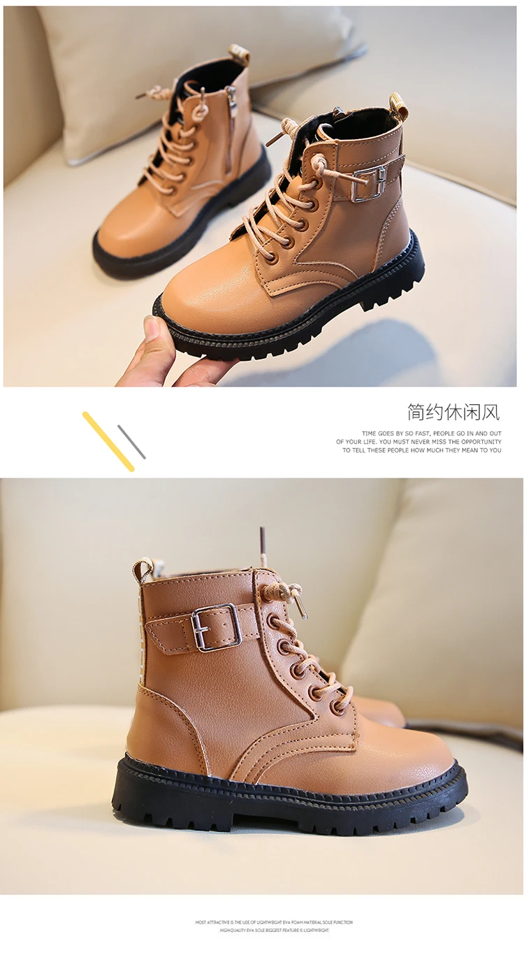 Botas para Meninos Botas de Motocicleta Crianças Martin Meninas Clássico Cross-amarrado Zíper 2022 Outono Inverno Marca Nova Moda Quente 15 botas clássicas de amarrar com zíper, moda