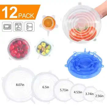 

6/12Pcs Kitchen Reusable Silicone Strecth Lids Universal Bowl Pot Pan Lid Silicone Food Cap Fresh Keeper Extensible Magic Lids