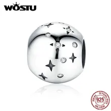 WOSTU, Новое поступление, 925 пробы, серебряное, звездное, яркое небо, круглые бусины, подходят к оригинальному браслету, амулеты, подвеска, изготовление ювелирных изделий CQC1370