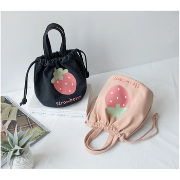 

Drawstring Bag Strawberry Priting drawstring bag canvas lunch bags drawstring bag cute strawberry Lunch Bags For women