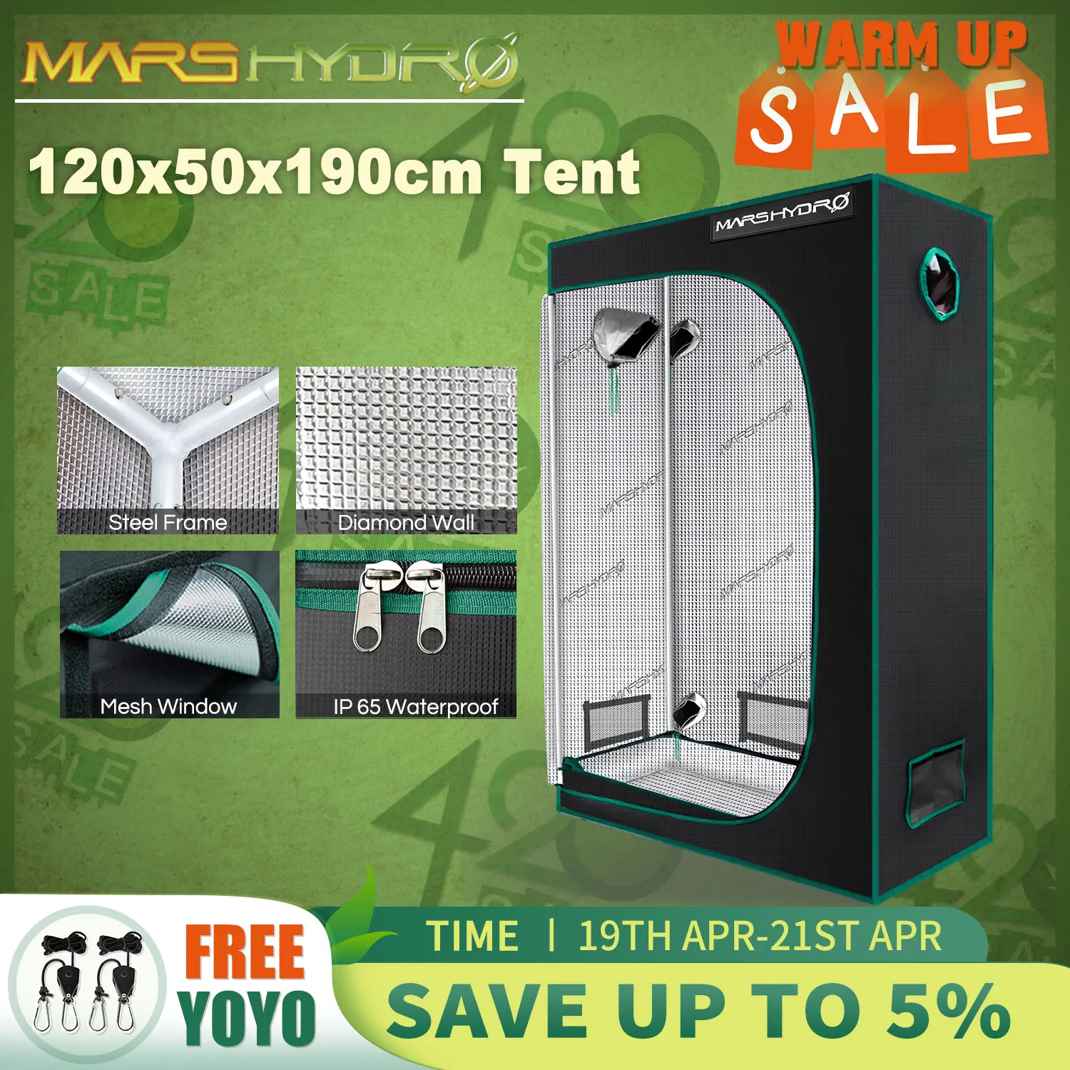 1680D Mars Hydro 120*60*180cm 120*50*190cm Indoor Grow Tent Hydroponic Plant Growing Non Toxic Room Box 100% reflective mylar
