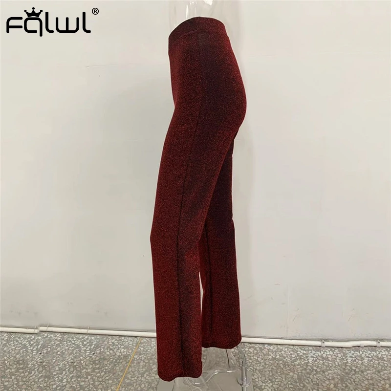 FQLWL Glitter Sexy Bodycon Pants Women Ladies Trousers Elastic High Waist Pants Female Autumn Flare Black White Skinny Pants