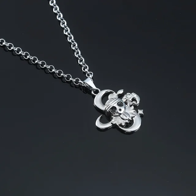 Anime One Piece Metal Necklace Luffy Ace Pirate Skull Hat Pendant Chain Choker Man Cartoon Necklaces Charm Jewelry Collar Gift sliver culian