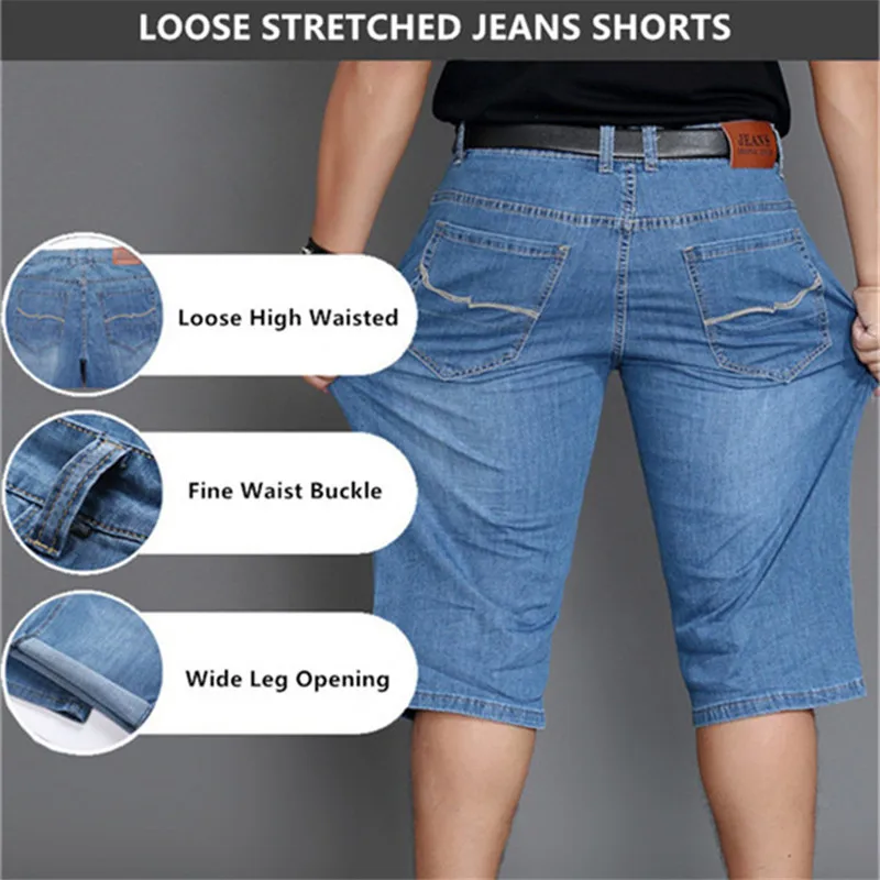 mens casual summer shorts Summer Jeans Shorts Mens Denim Elastic Stretched Thin Short Jean Oversized Plus Light Blue 42 44 46 48 Male Calf Length Trousers mens casual summer shorts