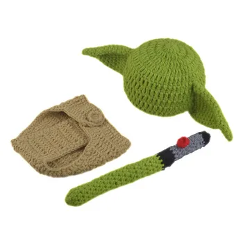 

Photography Prop Yoda Hat Clothing Outfits Birthday Cute Diaper Cover Baby Costume Set Shower Gift Cartoon Crochet Knit Newborn