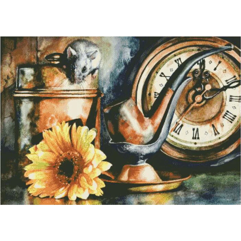 Time For Pipe Ancient Clock Old Sunflower Mouse Chimera H550